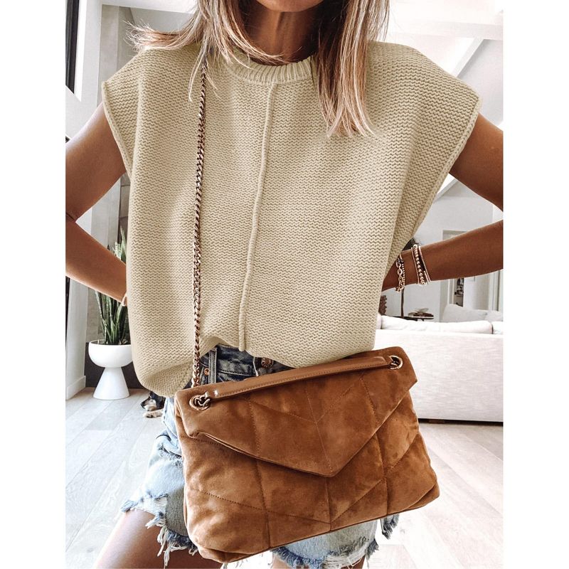 Womens Sweater Vest Crew Neck Pullover Sweater Cap Sleeve Sweater Tank Tops Fall Fashion for Women