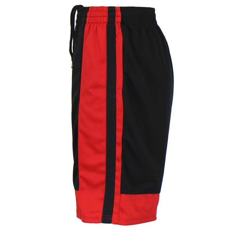 Jump Start Men's Premium Active Moisture Wicking Workout Mesh Shorts With Trim - Black/Red, M