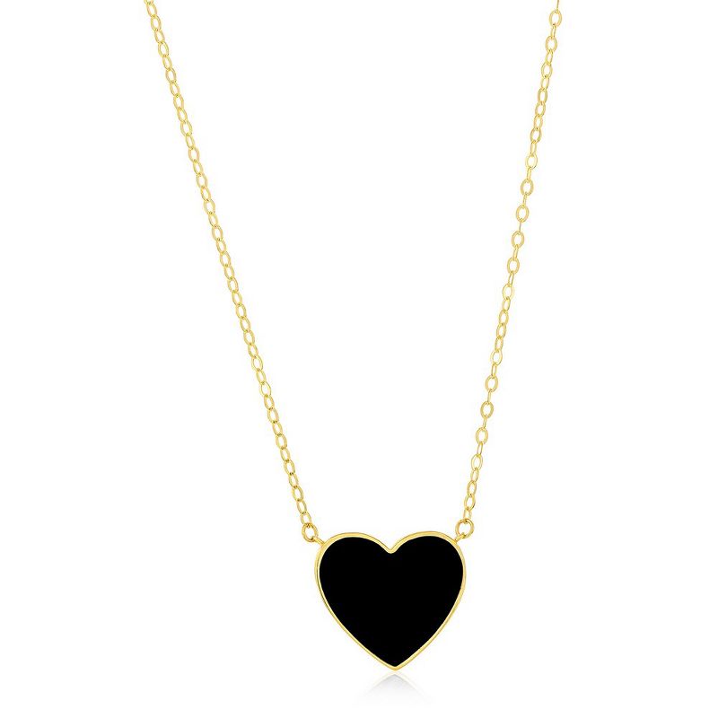 Classic Gold 14K Yellow Gold, Onyx Heart Necklace - Gold - 16+2 Inch