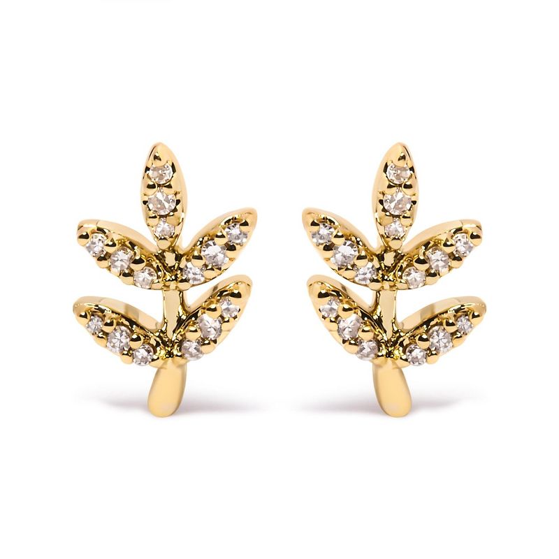 Haus of Brilliance 10K Yellow Gold 1/10 Cttw Diamond Accented Leaf and Branch Stud Earrings