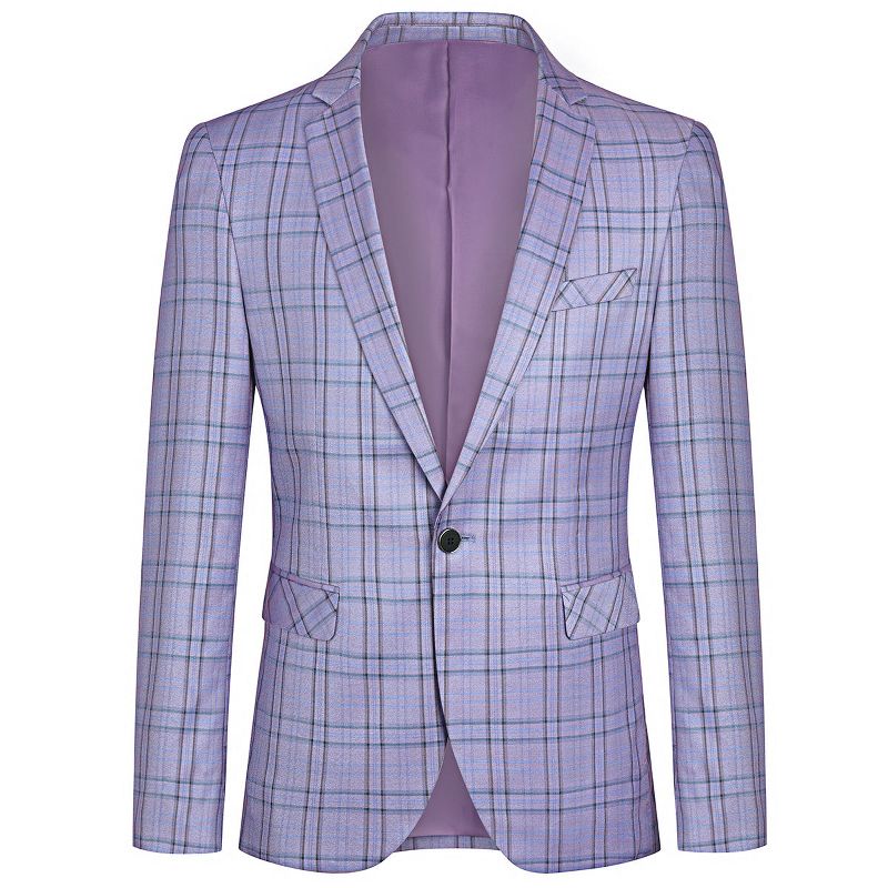 Cloudstyle Mens Formal Suit Jacket Blazer Plaid 2 Button Closure Prom Business Sport Coat Purple S
