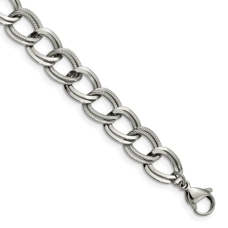 Black Bow Jewelry 11mm Stainless Steel Fancy Double Curb Chain Bracelet, 8 Inch