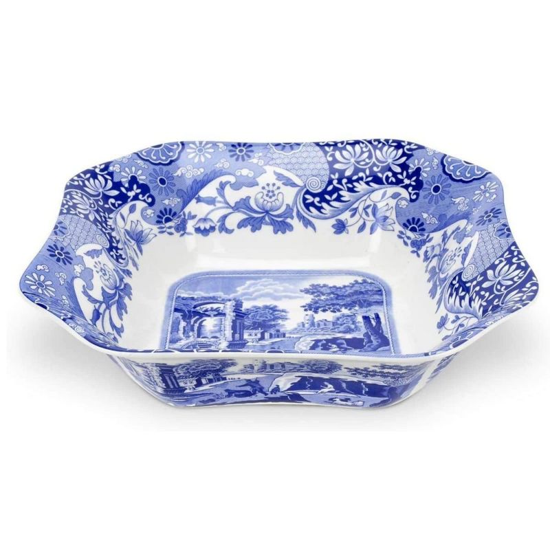 Spode Blue Italian 9.5-Inch Serving Bowl - Porcelain Bowl with Blue Patterned Rim, Elegant Individual Tableware for Breakfast, Soups, Salads