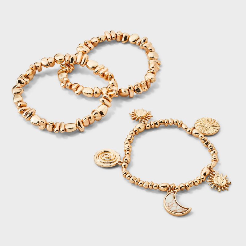 Mixed Beaded and Celestial Charm Bracelet Set 3ct- Universal Thread™ Gold