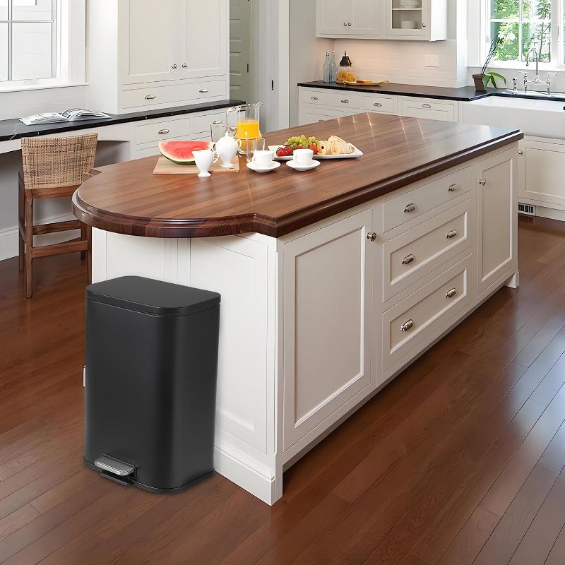 13.2 Gallon Stainless Stee Trash Can, 50L Step-on Metal Trash Bin with Soft-Close Lid & Removable Inner Bucket,Garbage Can for Home Office Black