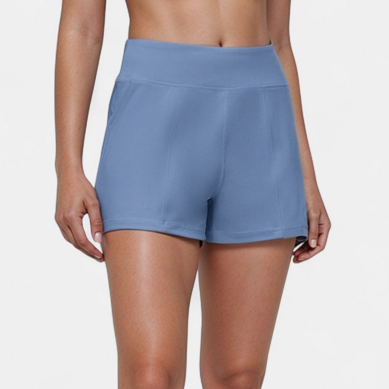 Anna-Kaci Active Women's High Waist Performance Shorts with Wide Waistband and Side Pockets for Active Comfort - Large, Blue