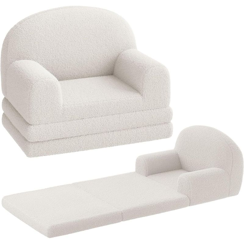 Kids Sofa Chair, 2-in-1 Convertible Toddler Couch Lounge, Comfy Fold Out Teddy Fleece Fabric Children's Sofa Bed for Playroom, Bedroom, Nursery