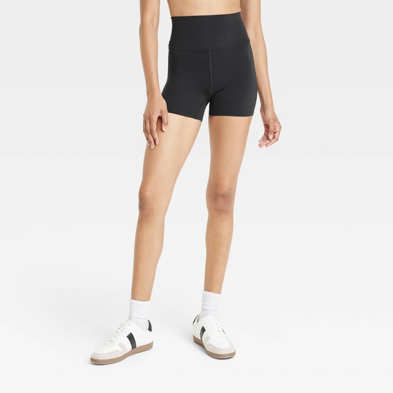 Women's Everyday Soft Ultra High-Rise Bike Shorts 4" - All In Motion™ Black XXL: Moisture Wicking, Quick Drying