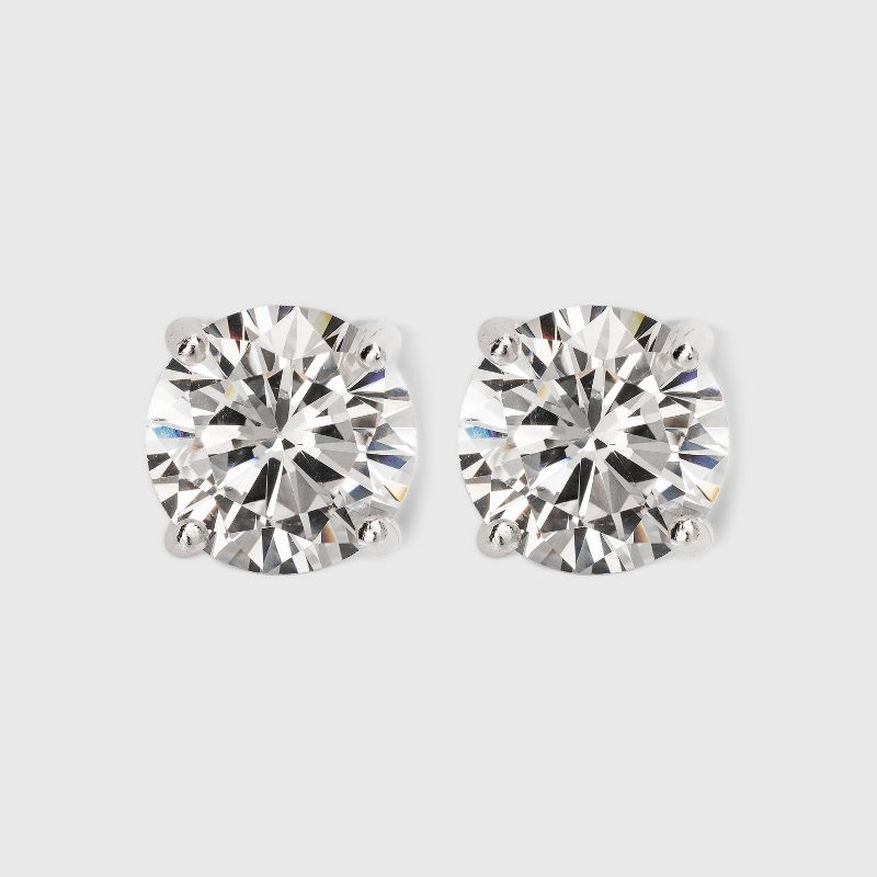 Sterling Silver Round Cubic Zirconia Stud Earring - A New Day™ Silver: Polished Nickel-Free Metal, Simulated Stone