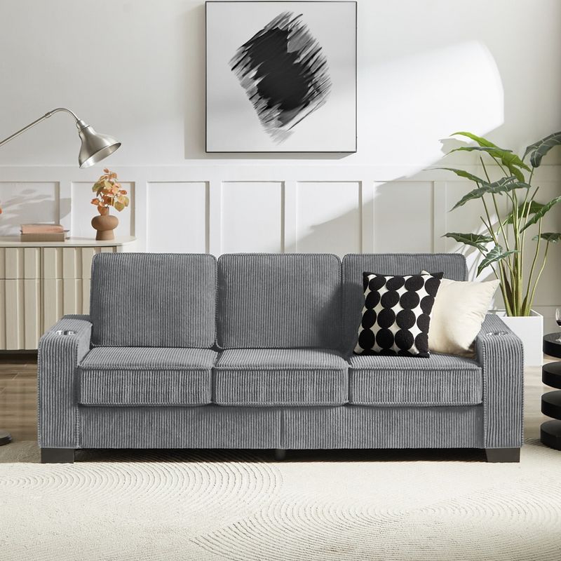 Mocamel 83.86"Corduroy Fabric sofa,Modern Compressed Couch,3-Seater Sofa, Furniture for Living Room,Bedroom,office