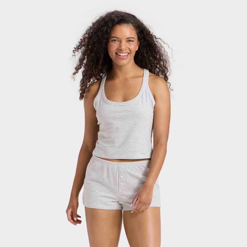 Women's Jersey Tank Top and Shorts Pajama Set - Wild Fable™ Gray Stripe L