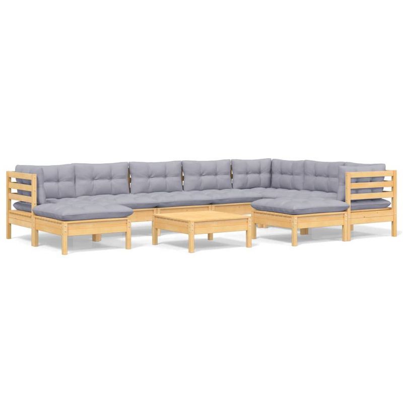 vidaXL Solid Pinewood Patio Lounge Set - 10 Piece Gray Cushion Garden Sofa, Modular, Easy Clean, Indoor/Outdoor Living