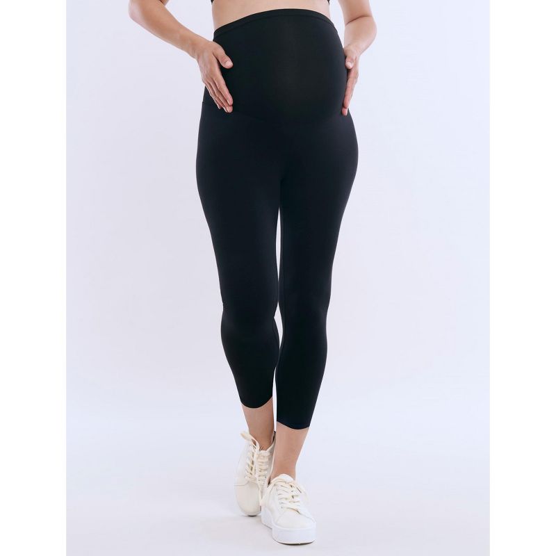 Women's Essential Stretch Secret Fit Over the Belly Maternity Crop Leggings - Black - Size: Large - Motherhood Maternity