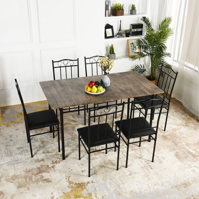 ELJGET Dining Table Set for 6, Kitchen Table and 6 Chairs for Apartment Dining Room, Rustic Brown