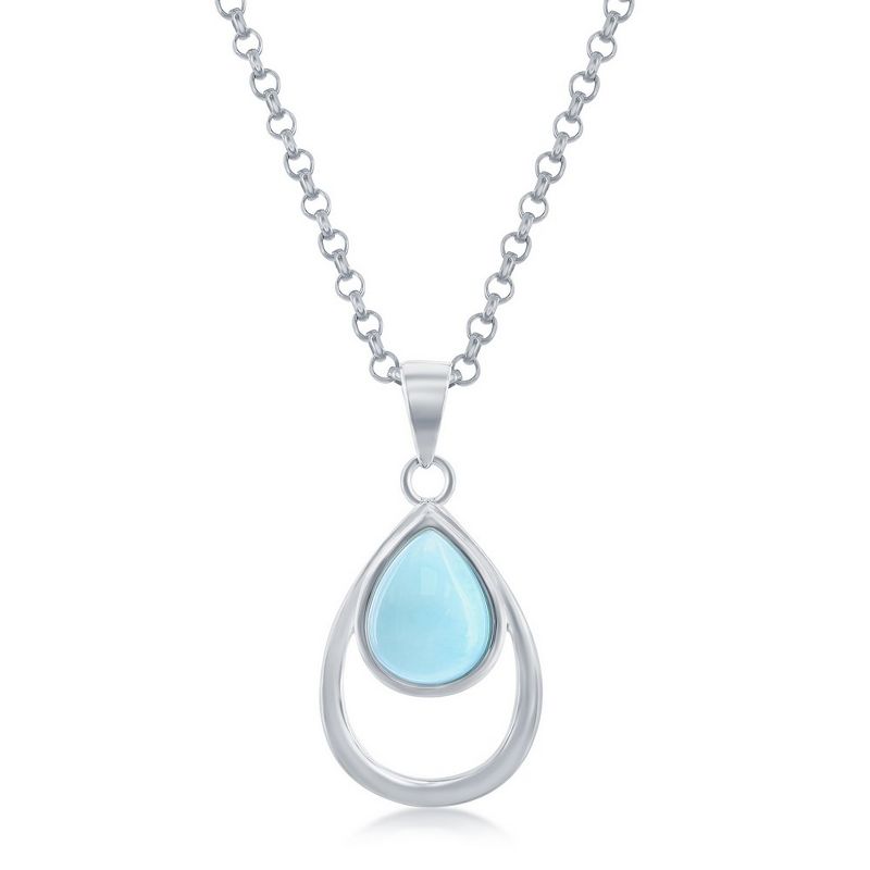 Caribbean Treasures Sterling Silver, Larimar Double Pearshaped 18" Pendant Necklace - Blue