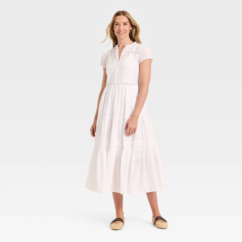 Women's Short Sleeve Lace Maxi Sundress - Universal Thread™ White XS