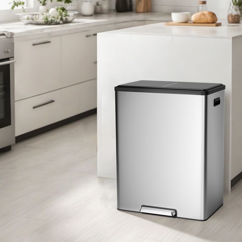 COZONY Kitchen Dual Trash Can & Recycling Bin, 16 Gallon Stainless Steel, 60L with Removable Inner Bin & Soft Close Lid, for Home & Office