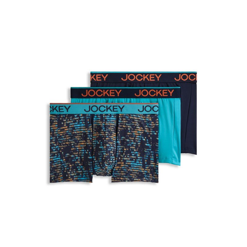 Jockey Men's Chafe Proof Pouch Microfiber 3" Trunk - 3 Pack M Ocean Surf/Light Trails/Jockey Blue