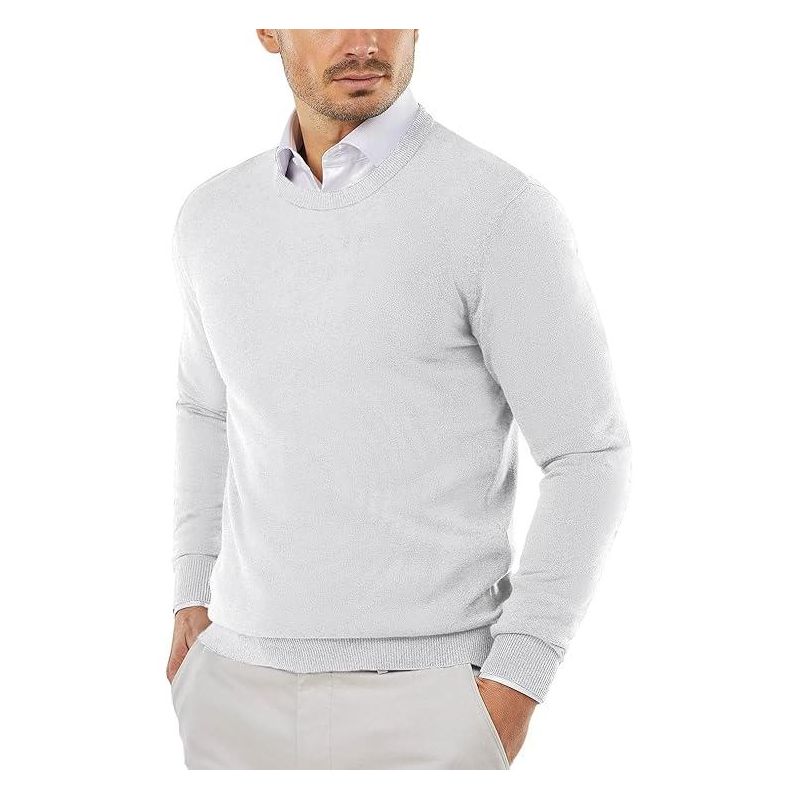 COOFANDY Men's Crew Neck Sweater Slim Fit Lighd Pullover for Casuatweight Sweatshirts Knittel Or Dressy Wear White M