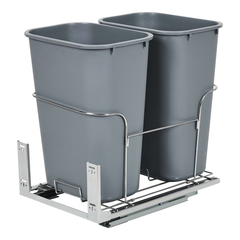 Pull Out Trash Can Under Cabinet 2x25 QT, Dual Bin Under Sink Garbage & Recycling Combo with Steel Slides, Space Saving Waste Container Recycle Bin