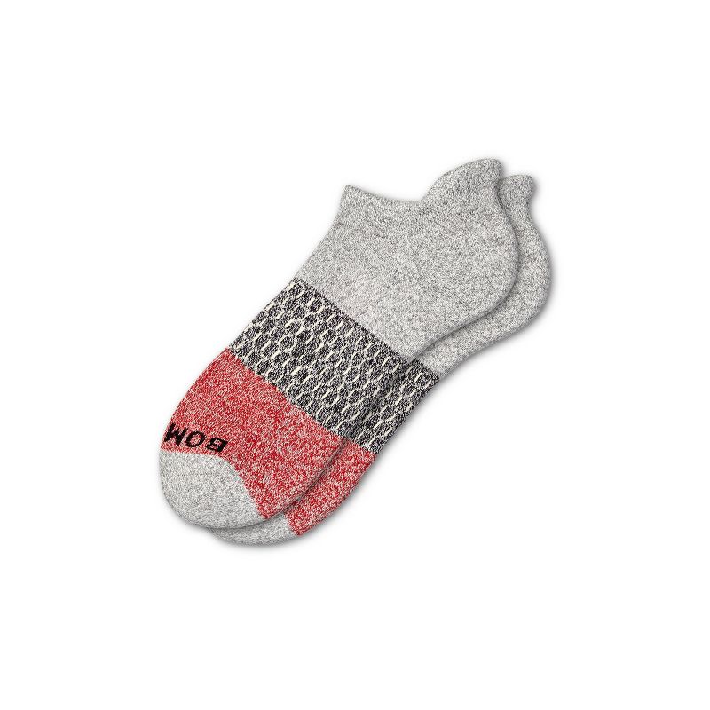Bombas Men's Tri-Block Ankle Socks - Heathered Gray/Red 6-12
