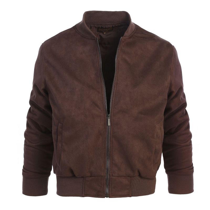 Gioberti Men's Faux Suede Bomber Jacket with Warm Light Inner Padding, Brown, S