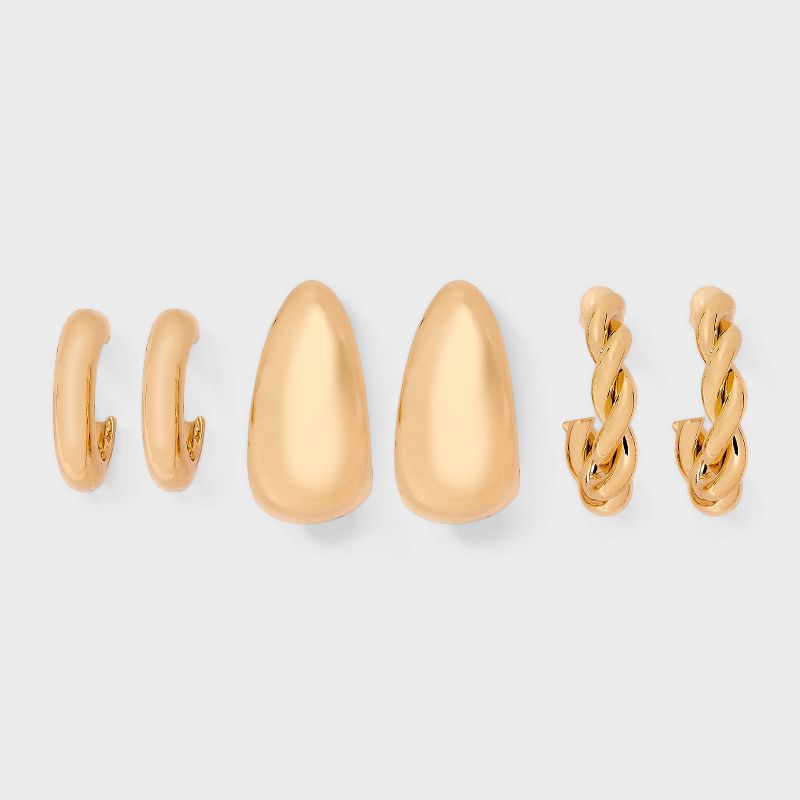 Twisted Hoop and Teardrop Earring Set 3pc - A New Day™ Gold