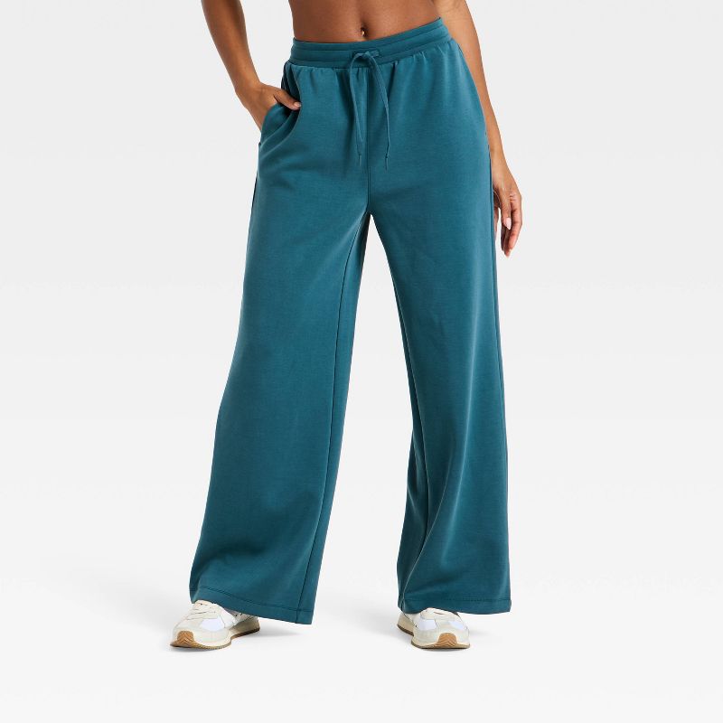 Women's Airy Sleek Ribbed Wide Leg Sweatpants - All In Motion™ Blue XL