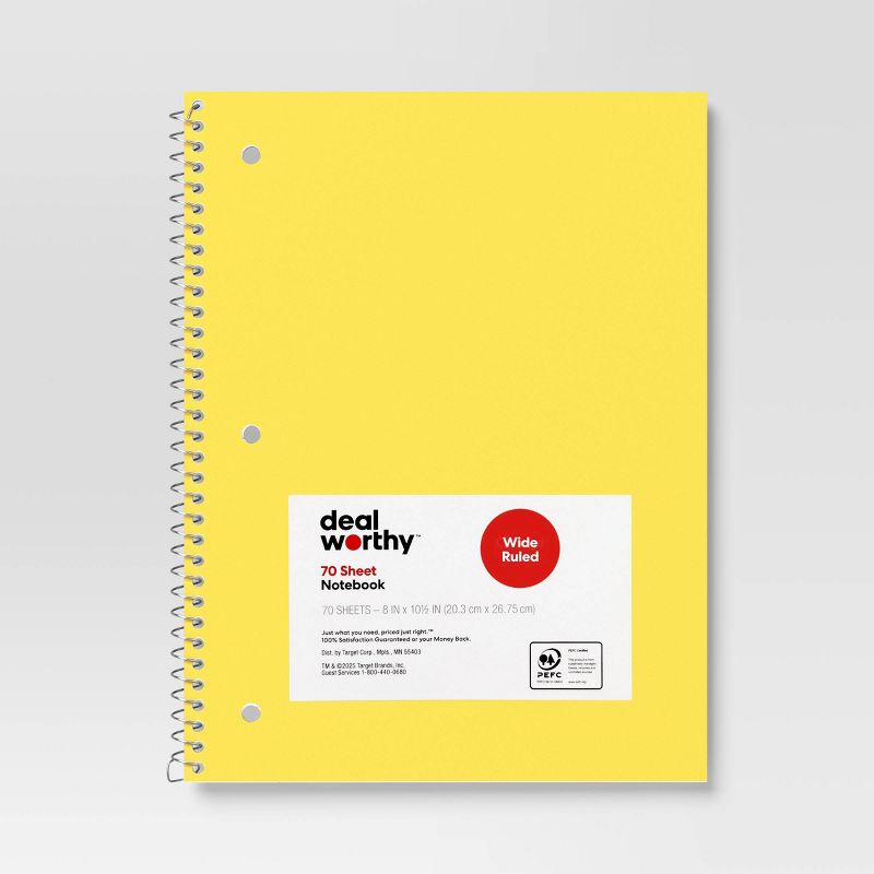 Wide Rule Spiral Notebook Yellow - Dealworthy™