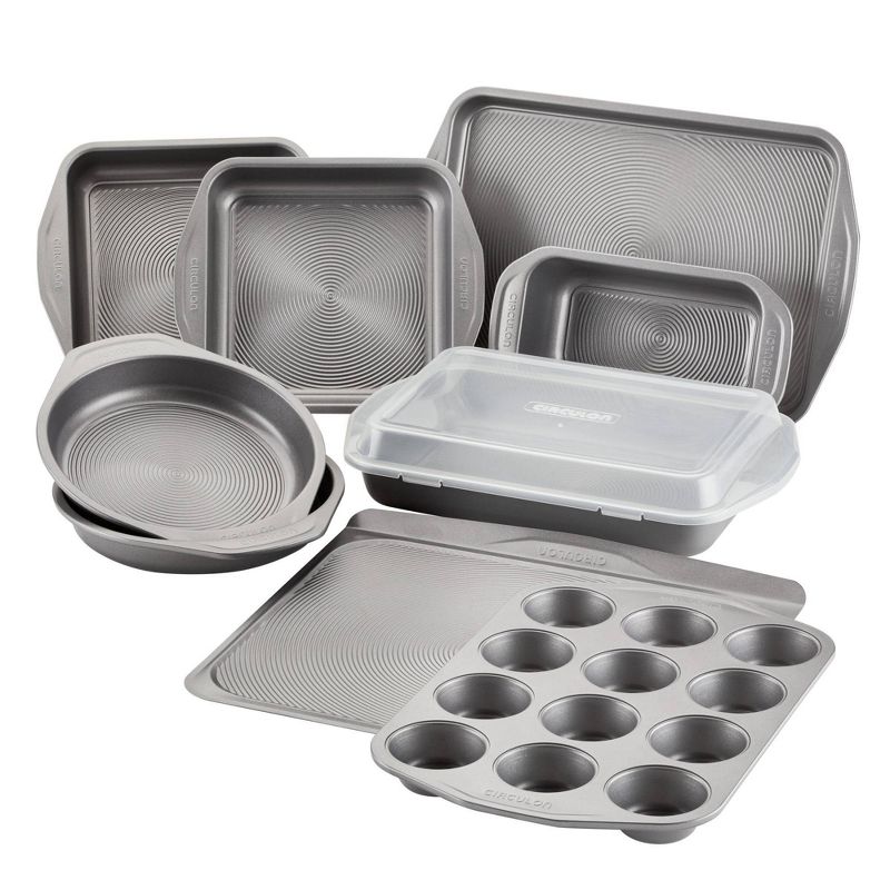 Circulon 10pc Bakeware Nonstick Set Gray: Steel Baking Pan & Cookie Sheet Set, Dishwasher-Safe