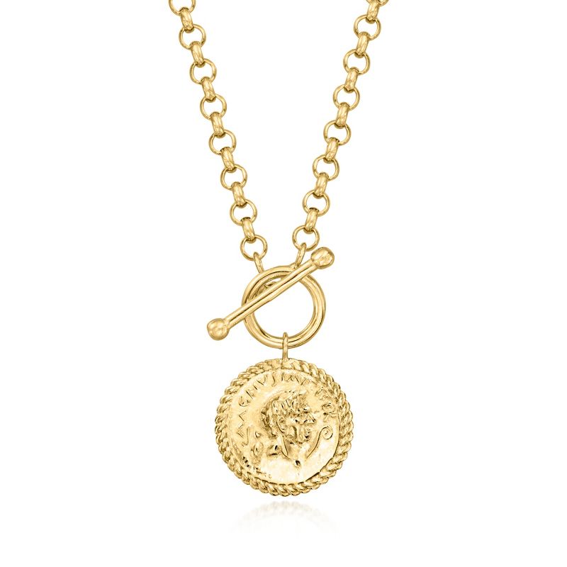 Ross-Simons 18kt Gold Over Sterling Coin Toggle Necklace Size 18