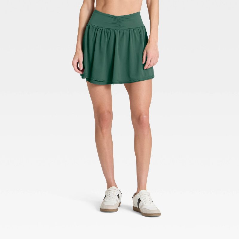 Women's Woven Shirred Skort - All In Motion™ Dark Green XS