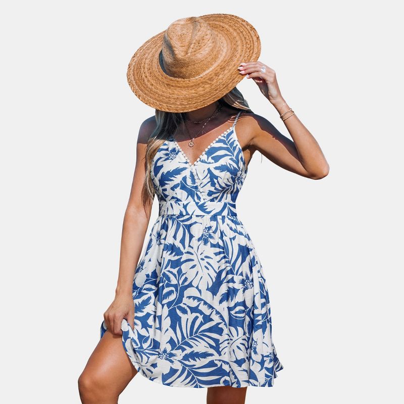 Women's Tropical Botanical Print Beach Dress - Cupshe-S-Blue