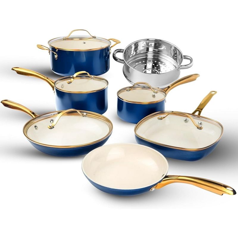 Gotham Steel Navy 12 Pc Pots and Pans Nonstick Set Ceramic Cookware Kitchen Set