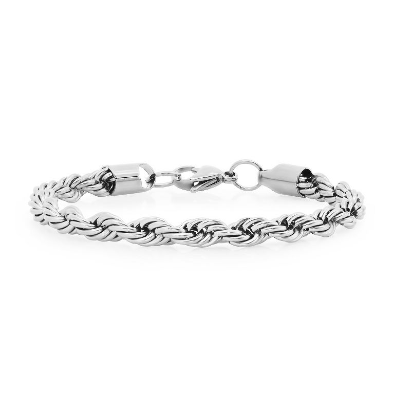 Steeltime Men's stainless steel rope chain bracelet. Color Options: Silver, Gold, Black, Rose