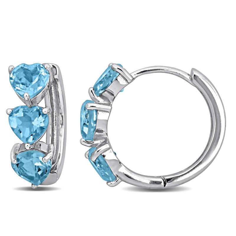 EVERLY JEWELRY | Sterling Silver 2-7/8 CT TGW Heart Shape Sky Blue Topaz Hoop Earrings