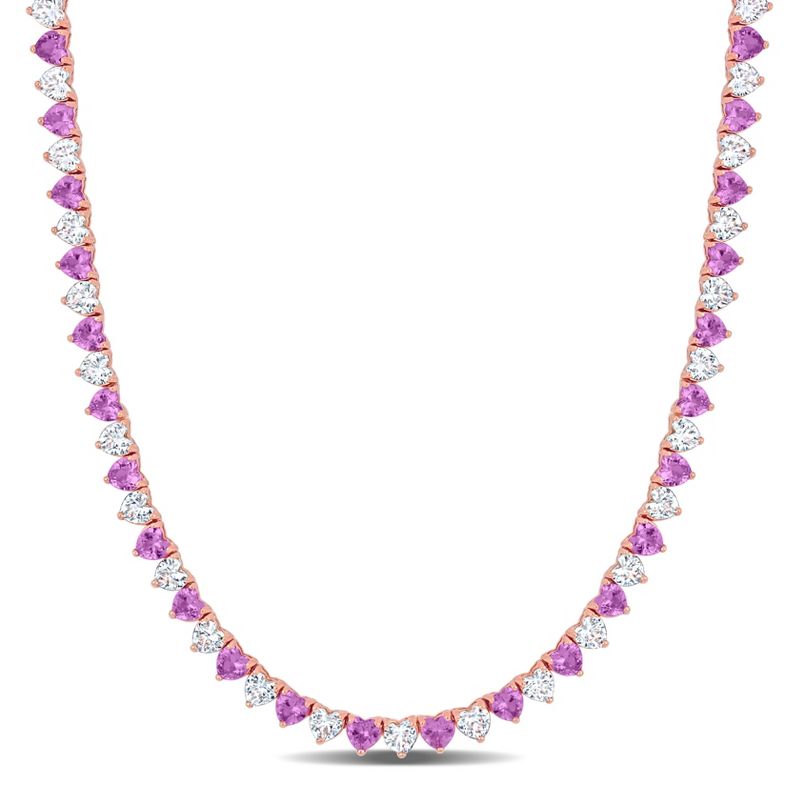 EVERLY JEWELRY | Rose Plated Sterling Silver 31.2 CT TGW Created Pink Sapphire, Created White Sapphire Necklace Tongue & Groove Clasp Length