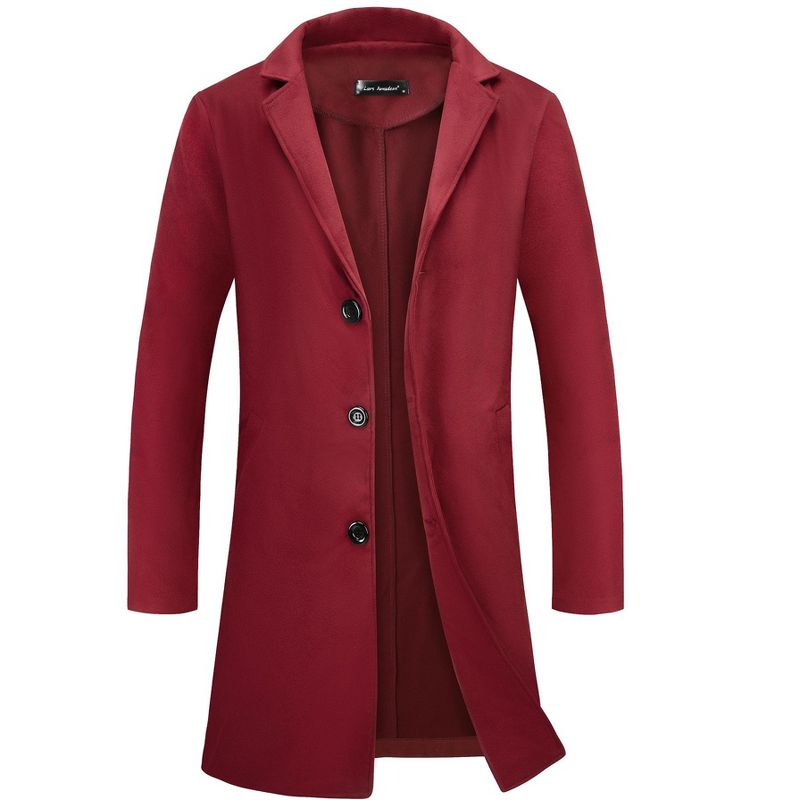 Lars Amadeus Men's Lapel Collar Single Breasted Warm Long Overcoat Burgundy Large