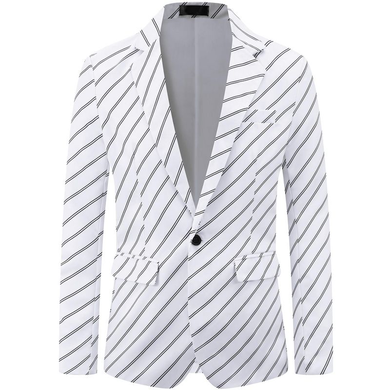 INSPIRE CHIC Men's Single Breasted Notch Lapel Business Stripes Pattern Blazer White X Large