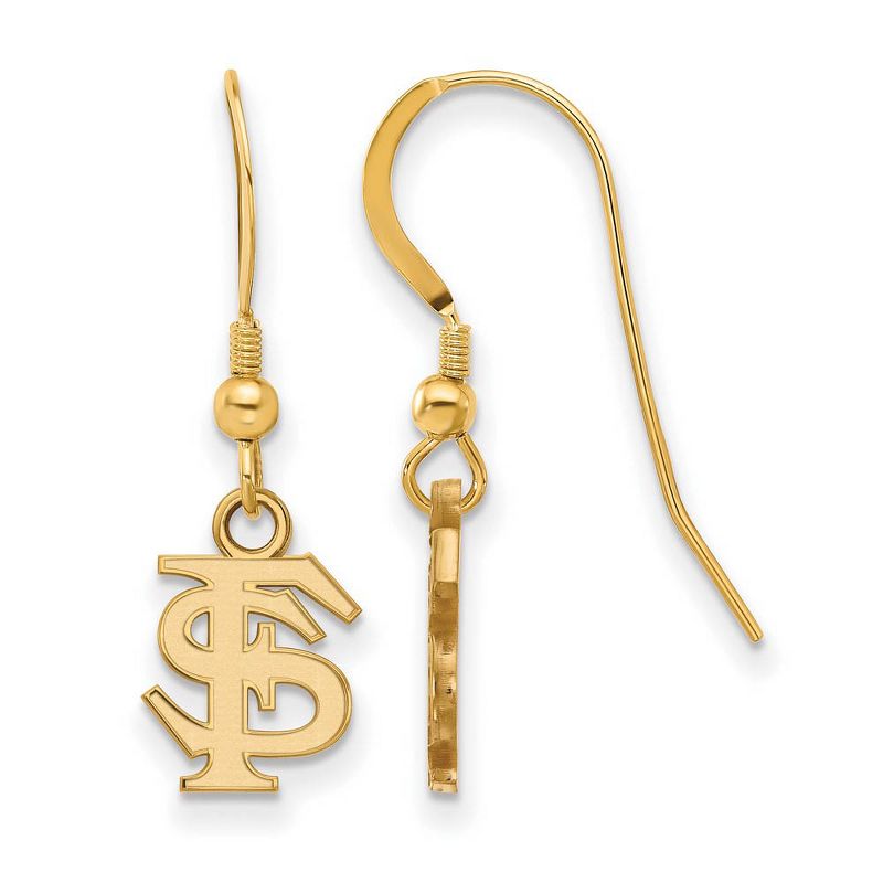 Black Bow Jewelry 14k Yellow Gold Plated Sterling Silver Florida State Seminoles NCAA Logo Extra Small Dangle Earrings