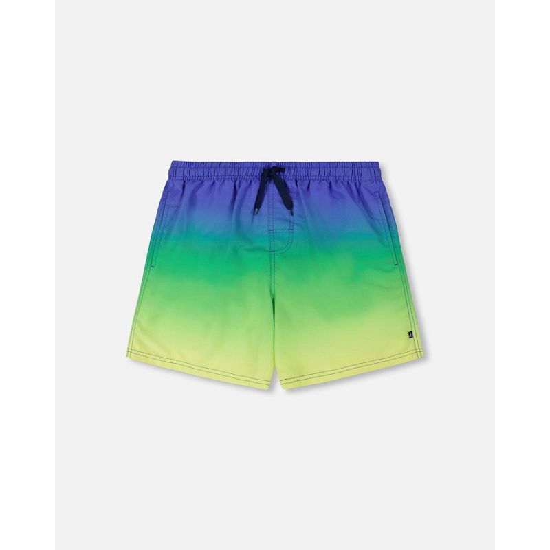 Deux par Deux Men Swim Trunks Blue, Green, and Lime Gradient - Large