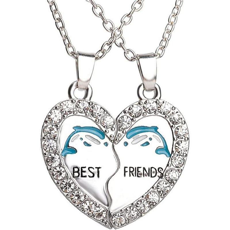 BFF Heart Necklace Set for 2 - Matching Half Heart Best Friend Jewelry Gold One Size