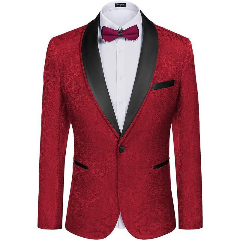 COOFANDY Men's Floral Tuxedo Suit Jacket Slim Fit Dinner Jacket Party Prom Wedding Blazer Jackets Red S
