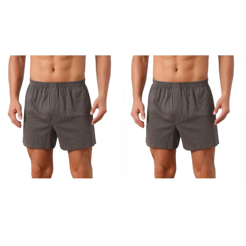INSPIRE CHIC Men's Comfortable Breathable Cotton Striped Boxer Shorts 2 Packs 2 Brown 32
