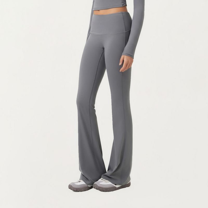 Anna-Kaci Active Women's High Waist Flare Leg Pants with Foldover Waistband and Stretch Performance Fabric - X Large, Gray