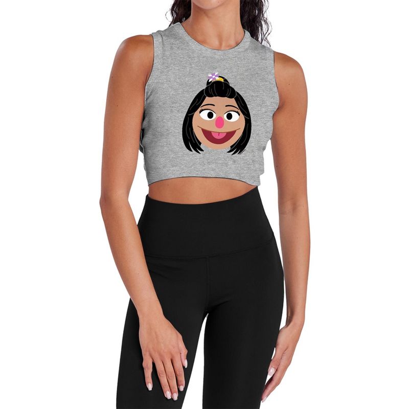 Women's Sesame Street Jiyoung Face Sleeveless Crop Top Tank Athletic Heather Large