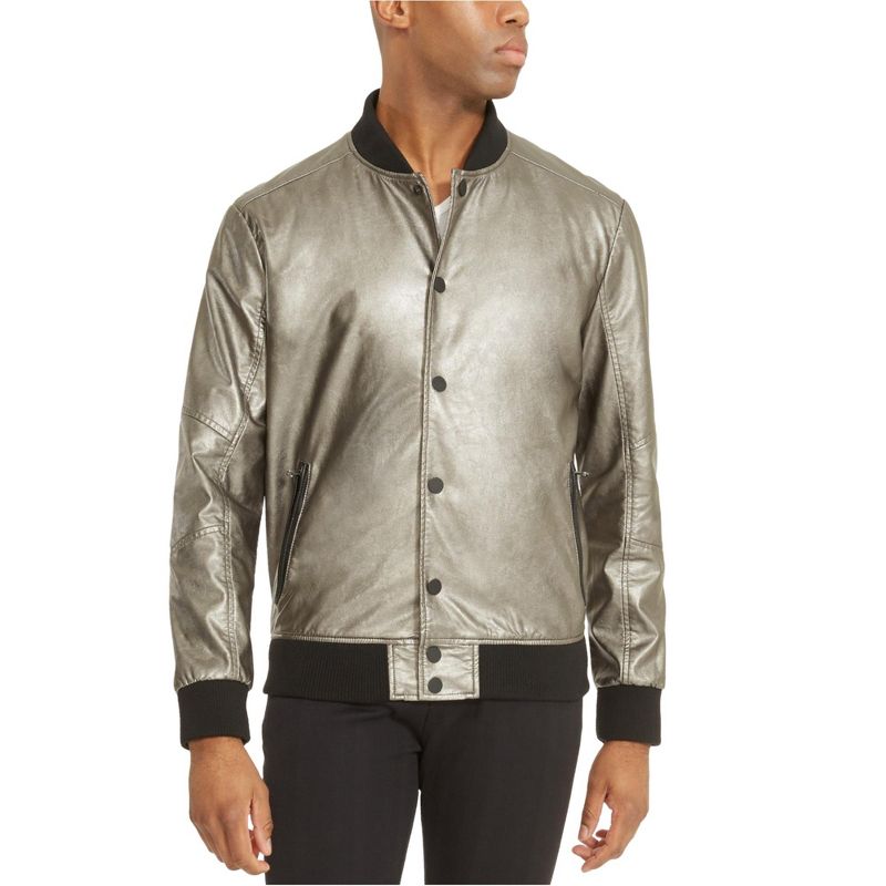Kenneth Cole Mens Metallic Bomber Jacket, 052, Medium