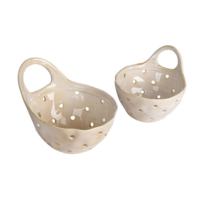 Storied Home Set of 2 Cream Reactive Glaze Stoneware Colanders