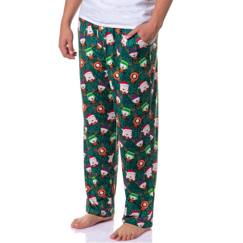 Intimo South Park Pajama Pants Men's Santa Cartman and Reindeer Lounge Bottoms (XL) Green