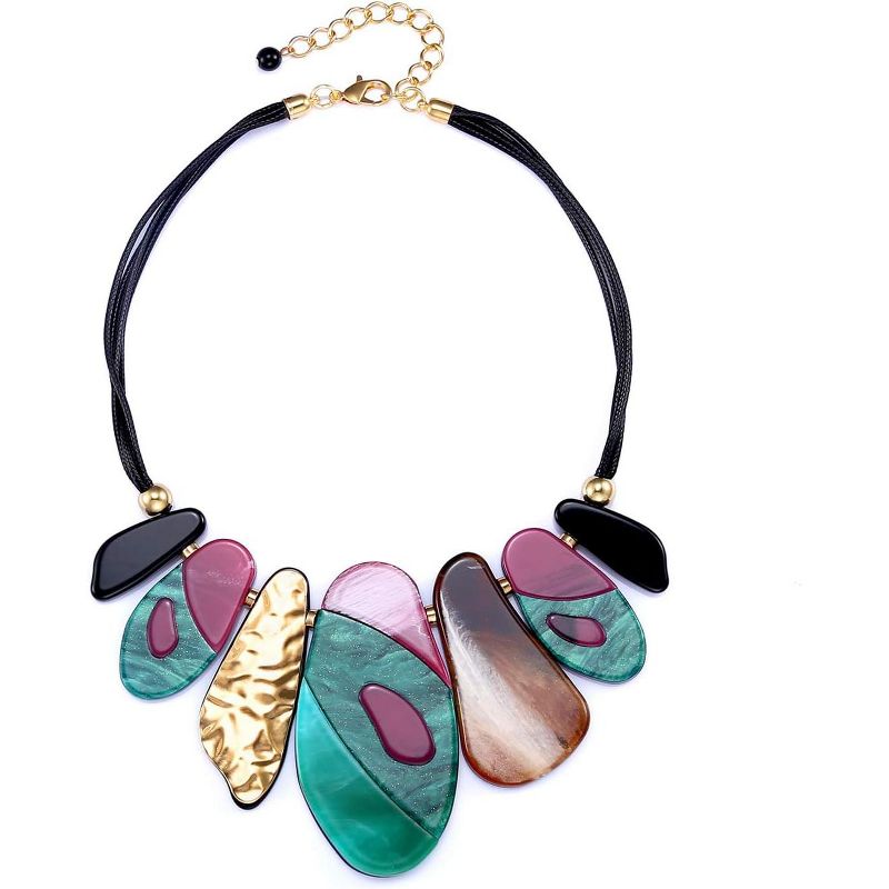 Vintage Bib Necklace – Chunky Geometric Acrylic Statement Collar